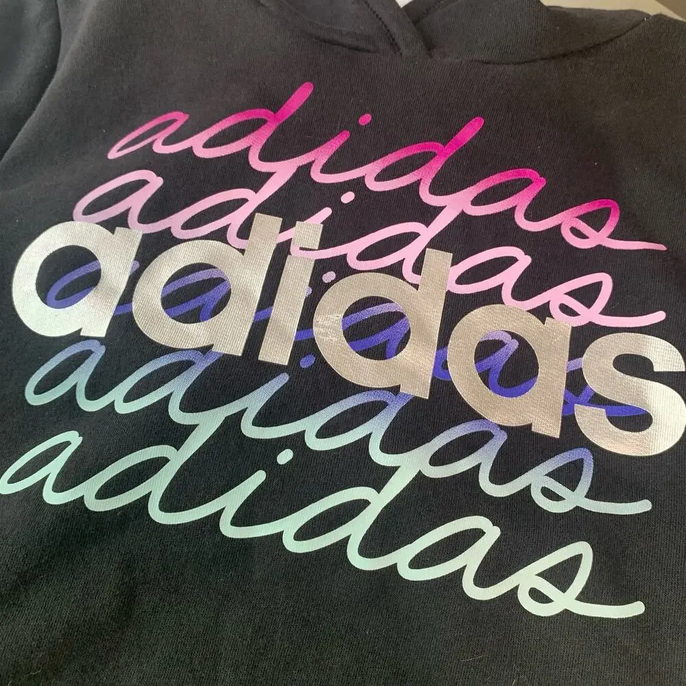 Adidas Girls Size L 2-Piece Set Printed Hoodie & Leggings Black Burgundy
